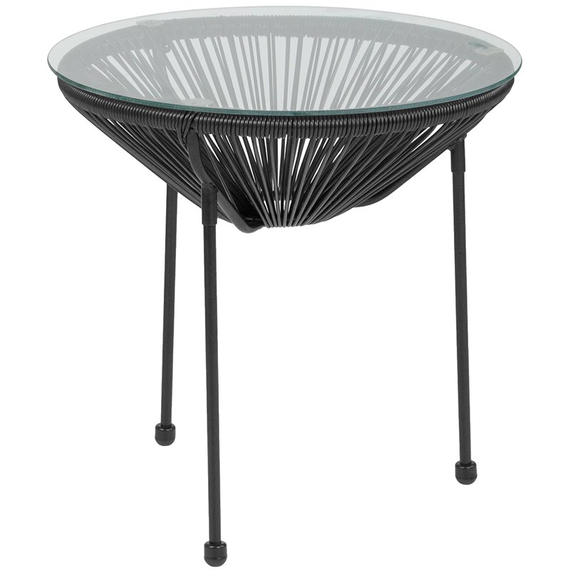 Flash Furniture Valencia Glass Top Patio End Table in Black