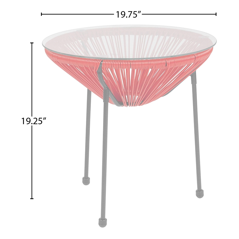 Flash Furniture Valencia Glass Top Patio End Table in White and Black