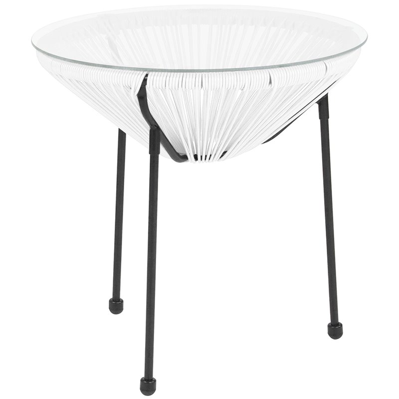 Flash Furniture Valencia Glass Top Patio End Table In White And Black Accuweather - Plastic Patio End Tables