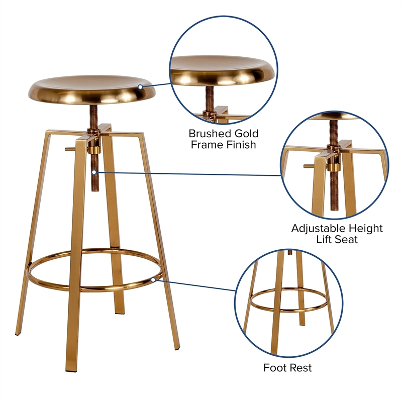 Flash Furniture Toledo Metal Adjustable Bar Stool in Gold