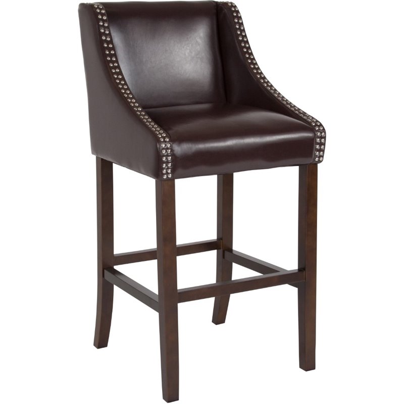 Flash Furniture Carmel 30" Leather Bar Stool in Brown and Walnut CH