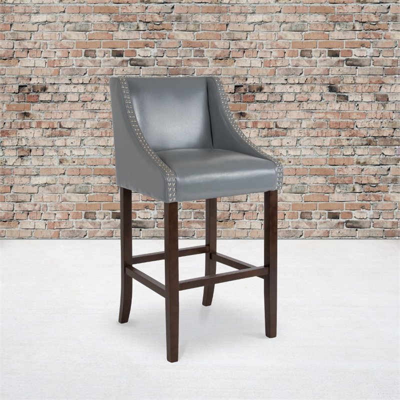 Flash Furniture Carmel 30" Leather Bar Stool in Light Gray and Walnut