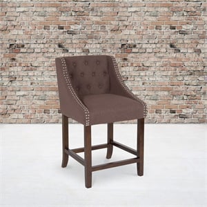Flash Furniture Carmel 30&quot Tufted Bar Stool in Charcoal and Walnut