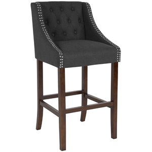 flash furniture carmel nailhead fabric tufted bar stool in charcoal and walnut