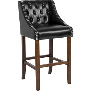 flash furniture carmel nailhead leather tufted bar stool in black and walnut