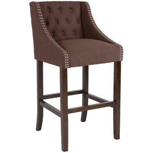 flash furniture carmel nailhead fabric tufted bar stool in brown and walnut