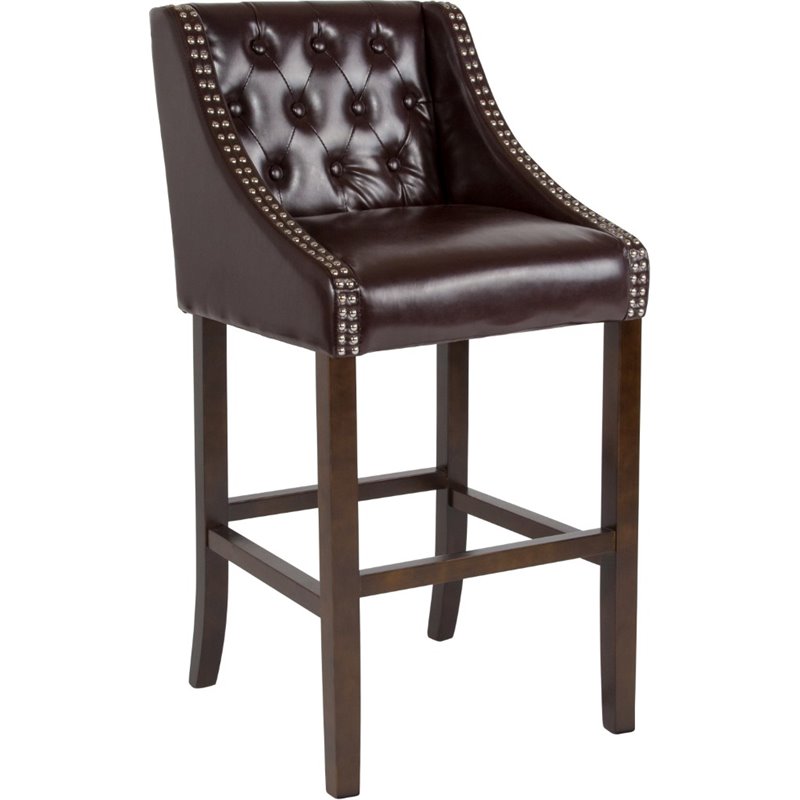 brown leather tufted bar stools