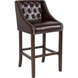 flash furniture carmel nailhead leather tufted bar stool in brown and walnut