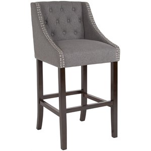 flash furniture carmel nailhead fabric tufted bar stool in dark gray and walnut