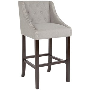 flash furniture carmel nailhead fabric tufted bar stool in light gray and walnut