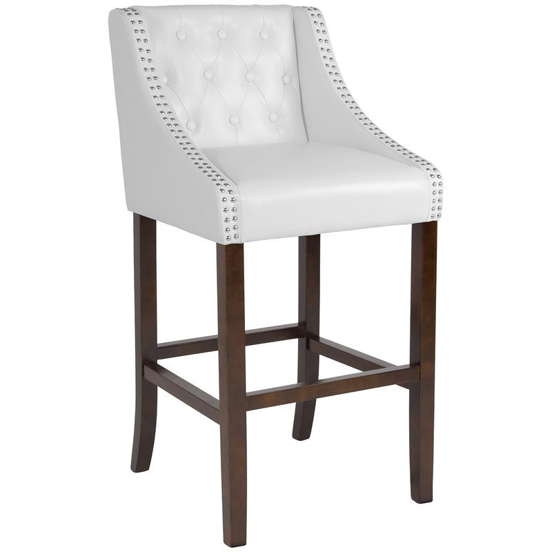 white leather tufted bar stools