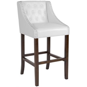 flash furniture carmel nailhead leather tufted bar stool in white and walnut