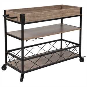 Flash Furniture Buckhead Bar Cart in Distressed Light Oak and Black