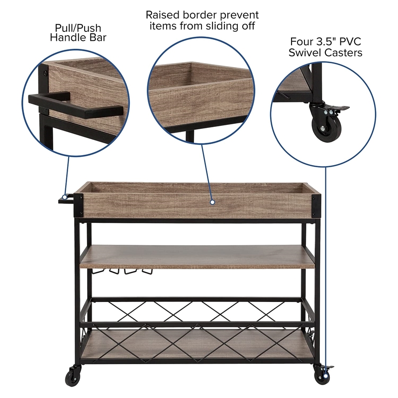 Flash Furniture Buckhead Bar Cart in Distressed Light Oak and Black