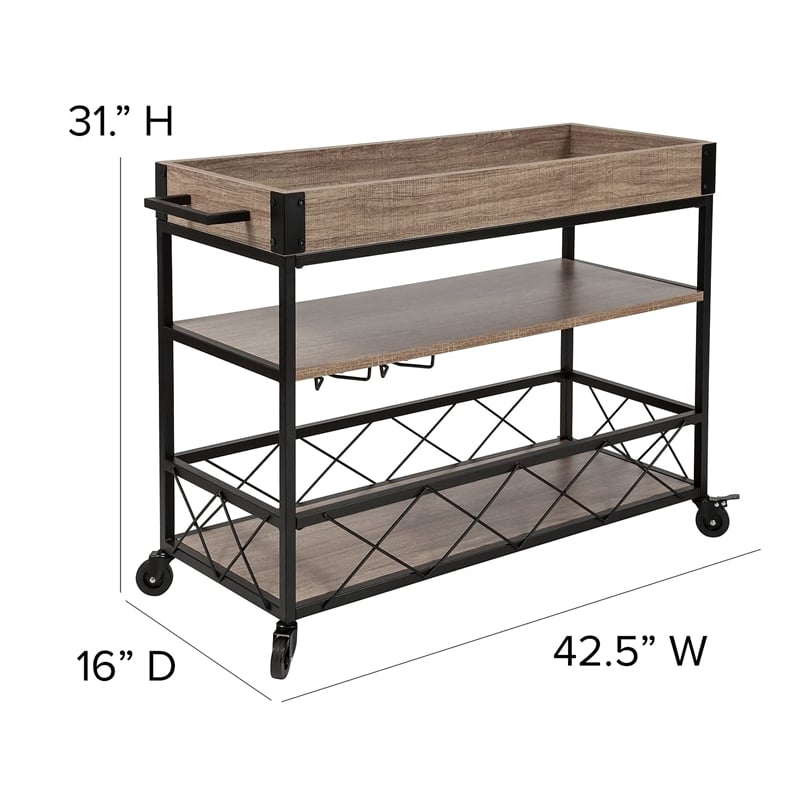 Flash Furniture Buckhead Bar Cart in Distressed Light Oak and Black