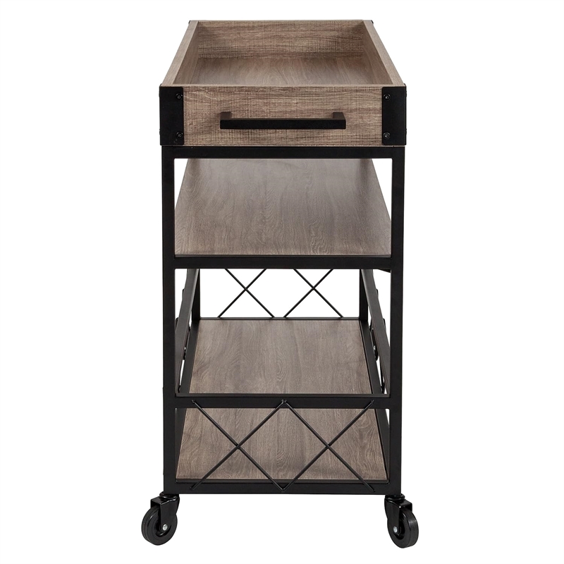 Flash Furniture Buckhead Bar Cart in Distressed Light Oak and Black