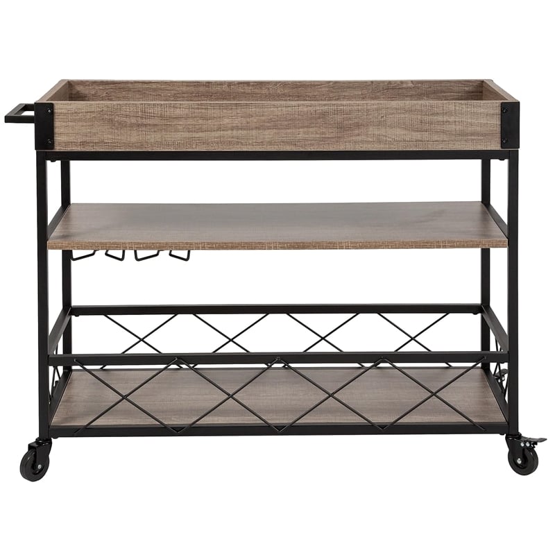 Flash Furniture Buckhead Bar Cart in Distressed Light Oak and Black