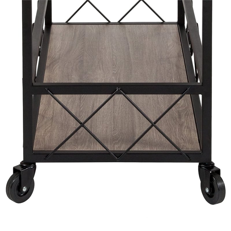 Flash Furniture Buckhead Bar Cart in Distressed Light Oak and Black