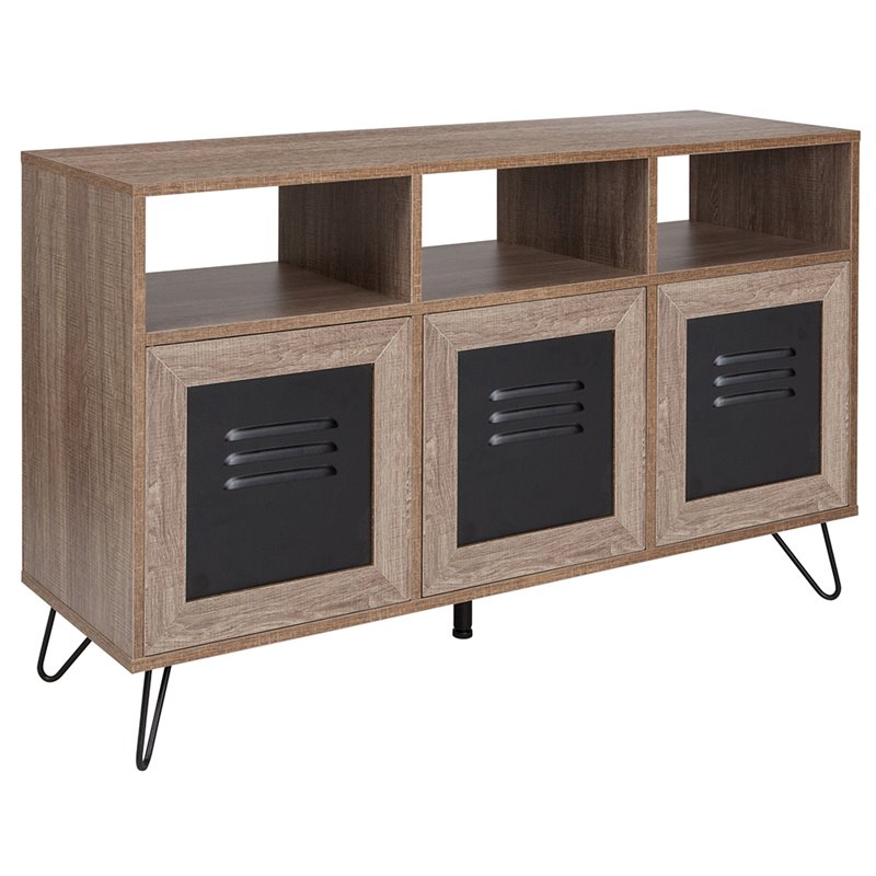Flash Furniture Woodridge 3 Cubby Console Table in Rustic and Black