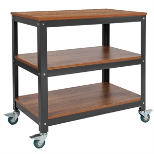 Flash Furniture Livingston 2 Shelf Book Cart in Brown Oak and Gray