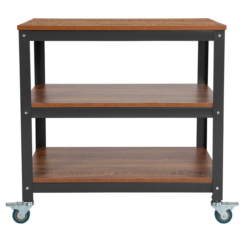 Flash Furniture Livingston 2 Shelf Book Cart in Brown Oak and Gray