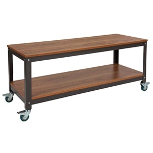 Flash Furniture Livingston 47&quot Mobile TV Cart in Brown Oak and Gray