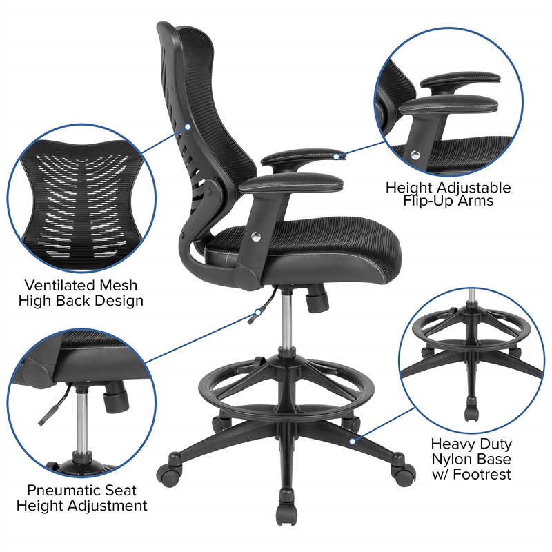 Flash Furniture Mesh High Back Swivel Drafting Stool in Black