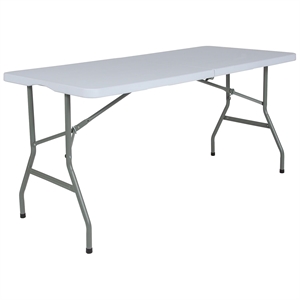 Flash Furniture 60&quot x 27&quot Plastic Bi-Fold Table in Granite White