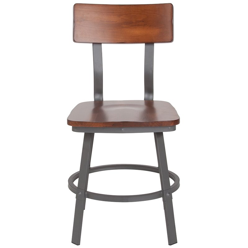 Flash Furniture Flint Metal Dining Side Chair in Rustic Walnut