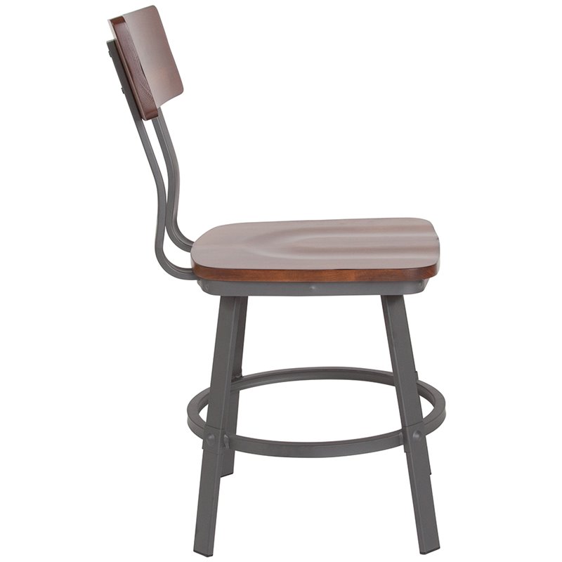Flash Furniture Flint Metal Dining Side Chair in Rustic Walnut