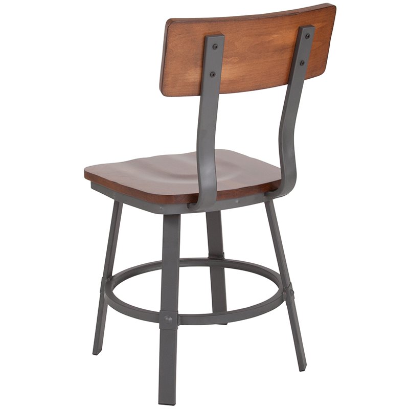 Flash Furniture Flint Metal Dining Side Chair in Rustic Walnut