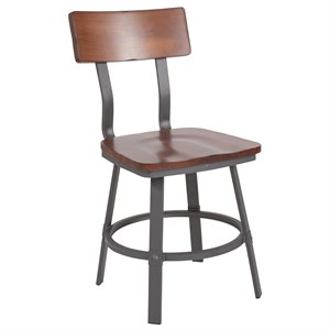 flash furniture flint metal dining side chair in rustic walnut