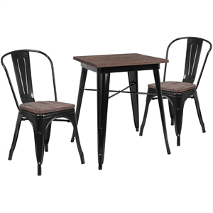 Flash Furniture 3 Piece 26&quot Square Bistro Set in Black and Brown