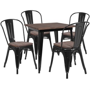 Flash Furniture 5 Piece 32&quot Square Dining Set in Black and Brown