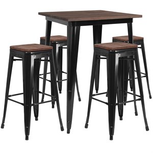Flash Furniture 5 Piece 32&quot Square Pub Set in Black and Brown