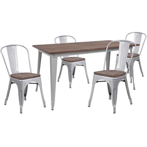 Flash Furniture 5 Piece 60&quot Dining Set in Silver and Brown