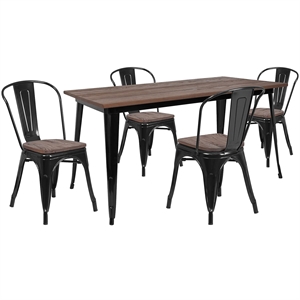 Flash Furniture 5 Piece 60&quot Dining Set in Black and Brown