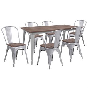 Flash Furniture 7 Piece 60&quot Dining Set in Silver and Brown