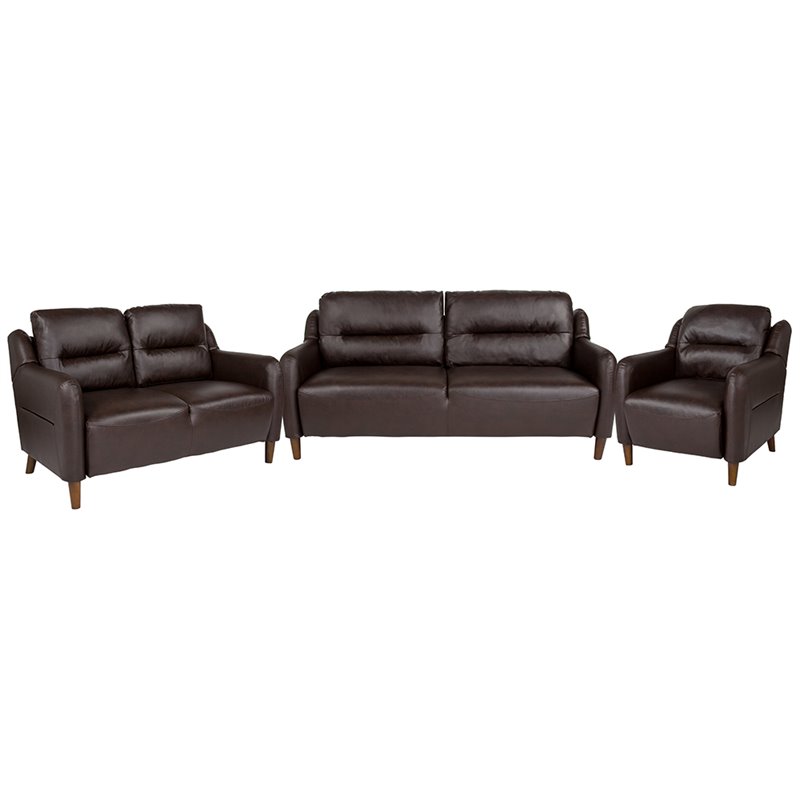 Details About Flash Furniture Newton Hill 3 Piece Leather Sofa Set In Brown