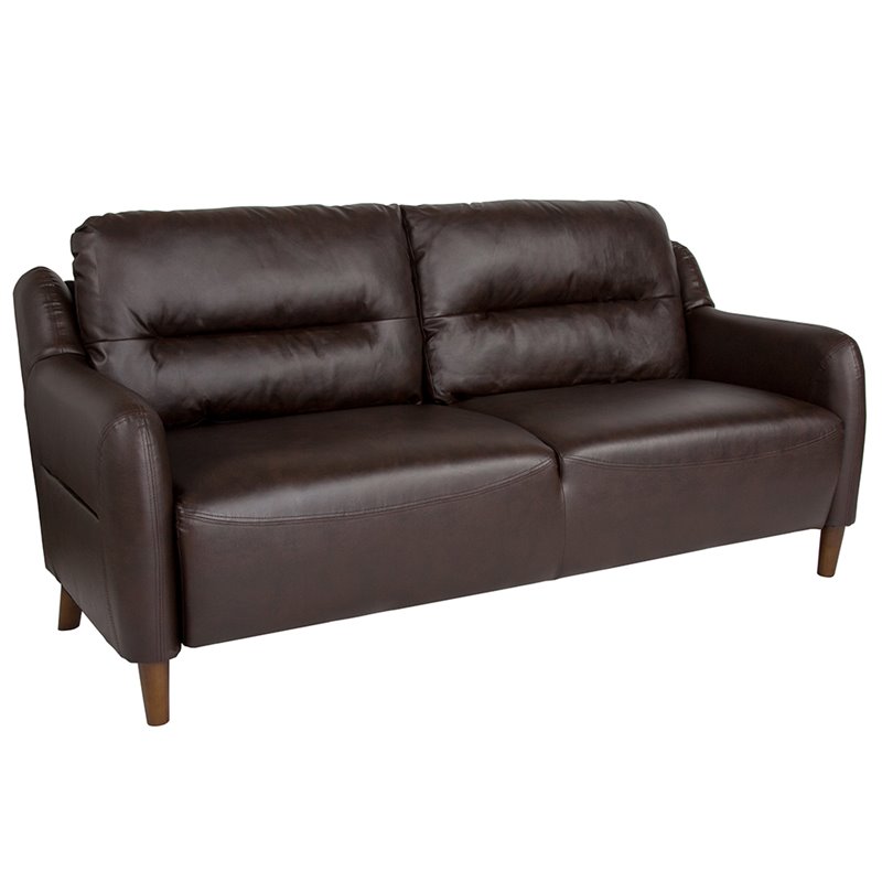 Flash Furniture Newton Hill Bustle Back Leather Sofa In Brown Newton Hill Bustle Back Leather Sofa