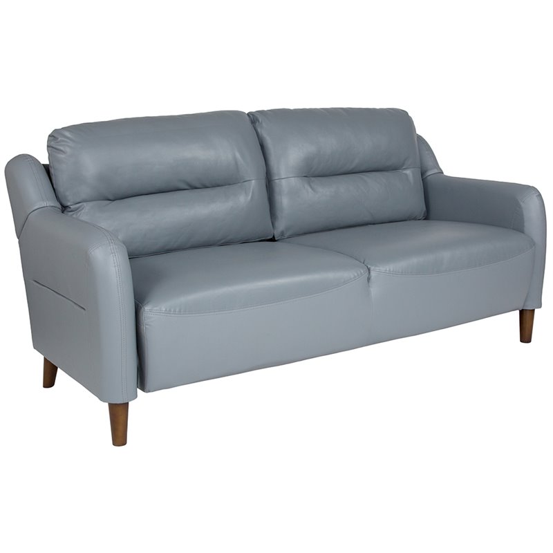Flash Furniture Newton Hill Bustle Back Leather Sofa In Gray And Brown