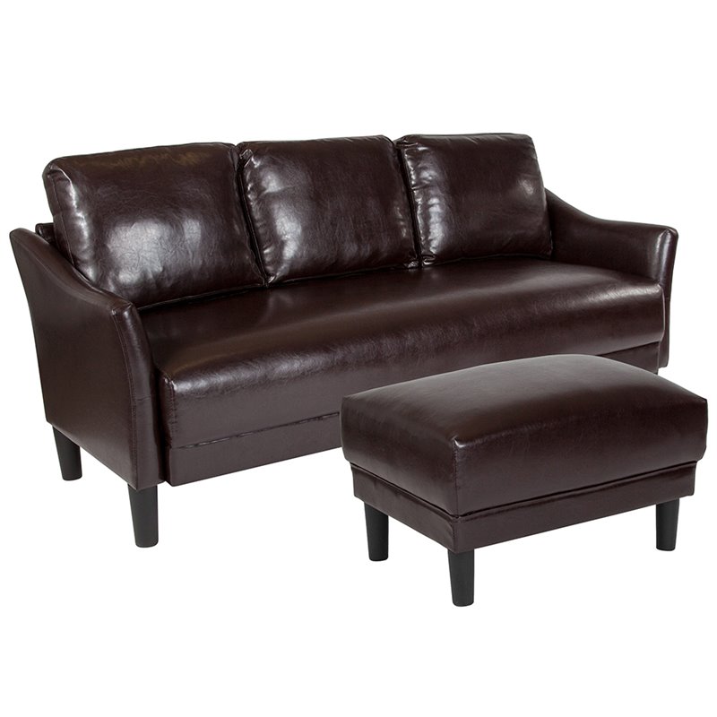 Flash Furniture Asti Leather Sofa And Ottoman In Brown Black Flash Furniture Asti Leather Sofa And