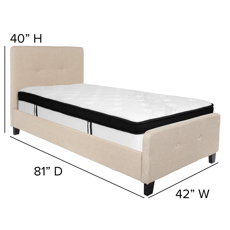 Flash Furniture Tribeca Tufted Twin Platform Bed in Beige