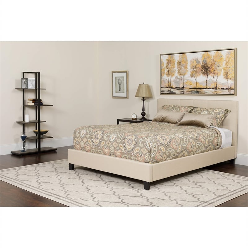 Flash Furniture Tribeca Tufted Full Platform Bed in Beige