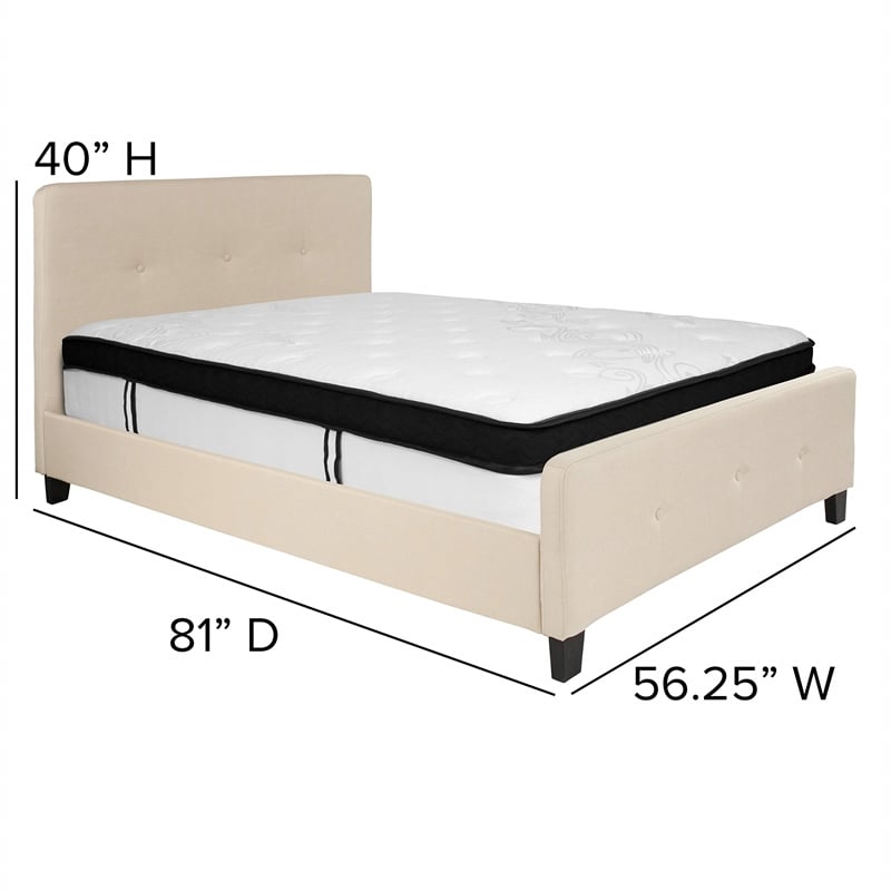 Flash Furniture Tribeca Tufted Full Platform Bed in Beige