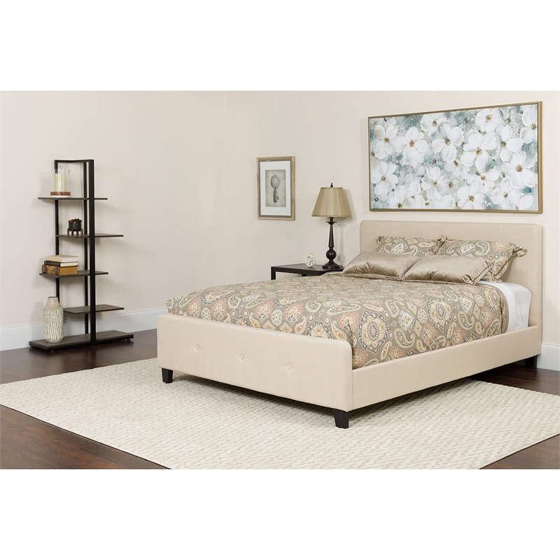 Flash Furniture Tribeca Tufted Queen Platform Bed in Beige