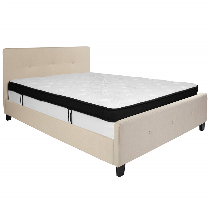 Flash Furniture Tribeca Tufted Queen Platform Bed in Beige