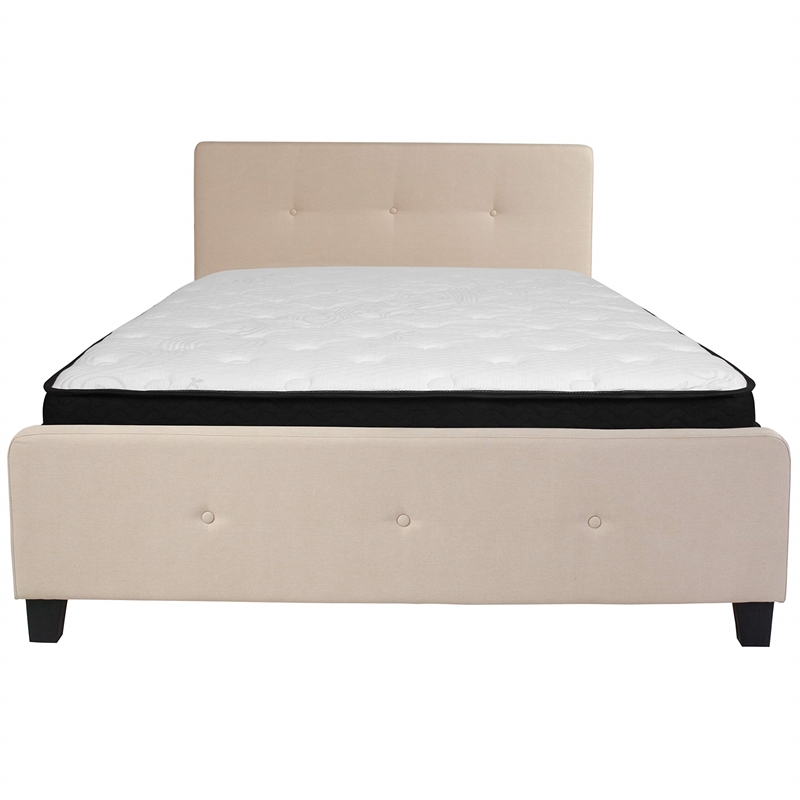 Flash Furniture Tribeca Tufted Queen Platform Bed in Beige