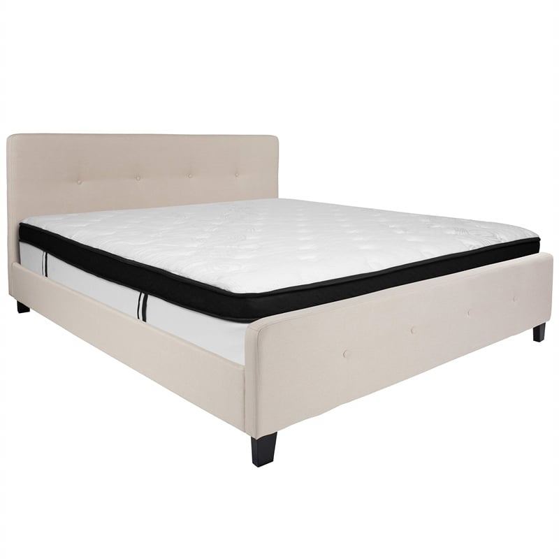 Flash Furniture Tribeca Tufted King Platform Bed in Beige