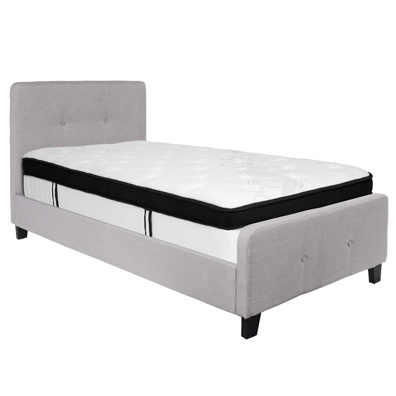 Flash Furniture Tribeca Tufted Twin Platform Bed in Light Gray